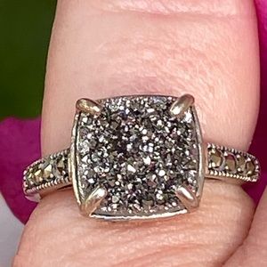 NWT Swarovski Marcasite Genuine Druzy Agate Gemstone Sterling Silver Ring 7